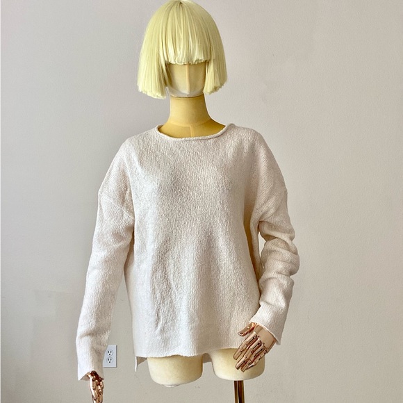 Nili Lotan Pullover Cream Neutrals Long Sleeve Crew Neck Wool Blend Sweater S - Picture 6 of 7